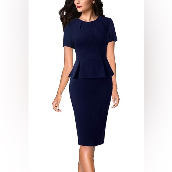 Dresses & Skirts - Dress Elegant Navy Blue Peplum Dress Large